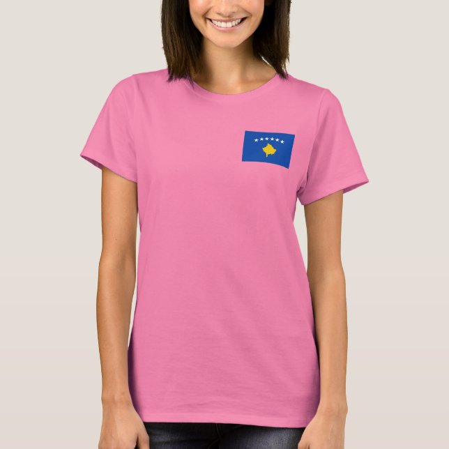 Kosovo Flagga och Karta dk T-Shirt (Framsida)