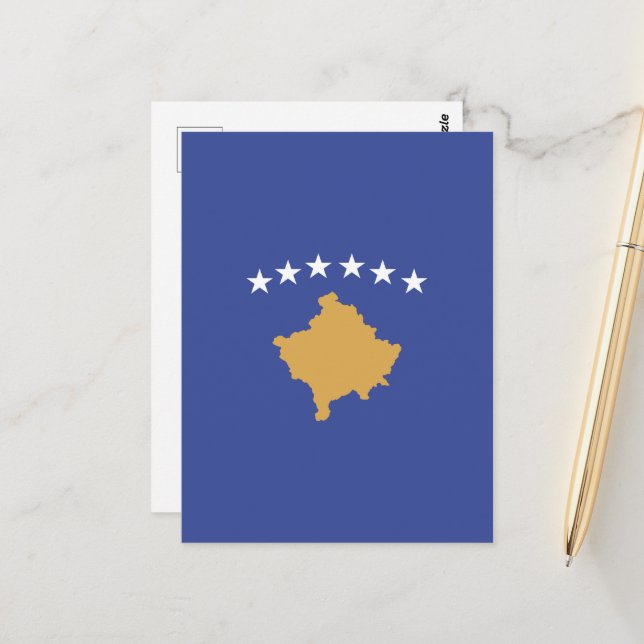 Kosovo flagga vykort (Fram/Back In Situ)