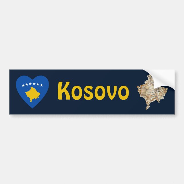 Kosovo flaggahjärta + Kartabildekal Bildekal (Framsidan)