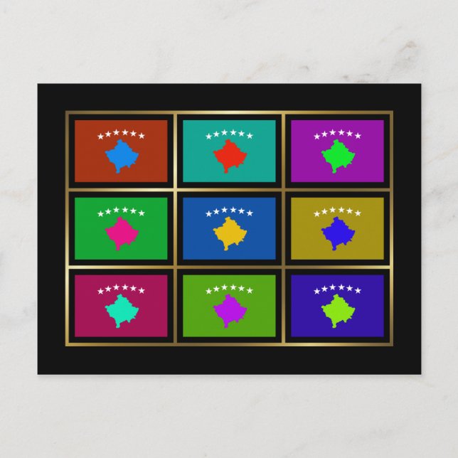 Kosovo Flerfärgad flaggor vykort (Framsida)