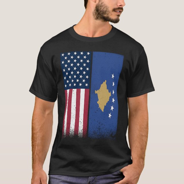 Kosovo  Kosovo American Flags Proud USA Kosovo T Shirt (Framsida)
