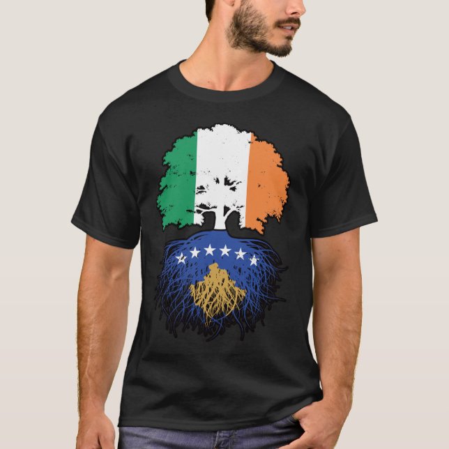 Kosovo Kosovo Irish Ireland Träd Roots Flagga T Shirt (Framsida)