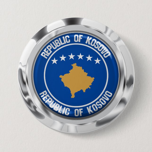 Kosovo Round Emblem Knapp (Framsida)