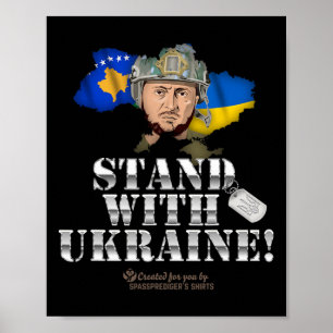 Kosovo står med Ukraina Volodymyr Zelenskyy Flagga Poster