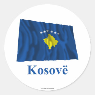 Kosovo Wave Flagga med Namn på albanska Runt Klistermärke