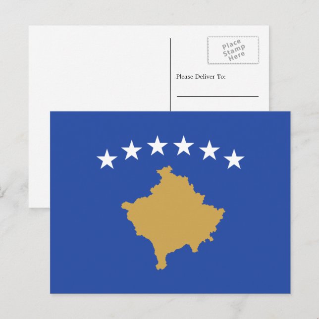 Kosovos Flagga, Kosovos Flagga Vykort (Fram/baksida)