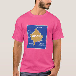Kosovos politiska karta i flaggans färger. Grannlä T Shirt