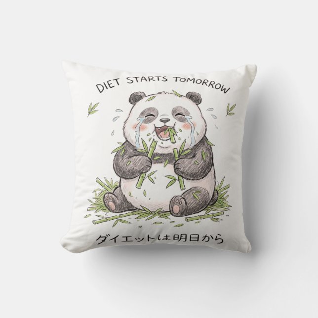 Kosthållningen Börjar Imorgon Rolig Gråtande Panda Kudde (Framsida)