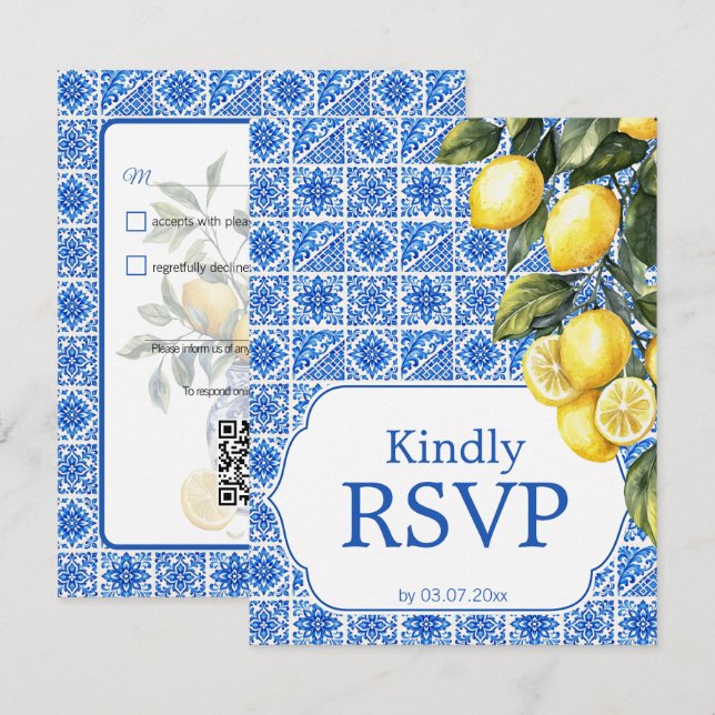 🌈  Kostnadsbegränsning + QR Azul & Limone Romance OSA Kort (Fram/baksida)