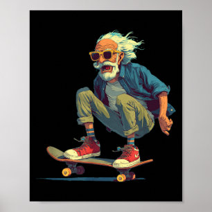 Kostym för vuxna som Skeggrandpa med skateboard Poster