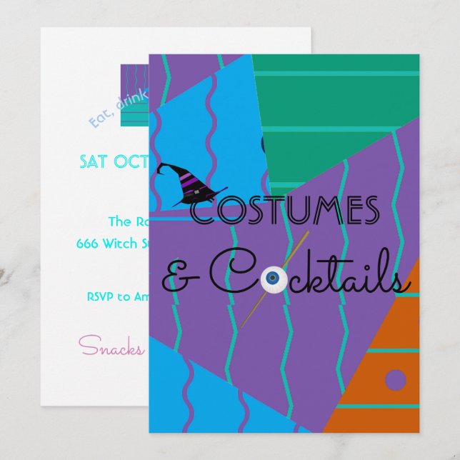 Kostym- och cocktail Halloween-fest-inbjudan Inbjudningar (Fram/baksida)
