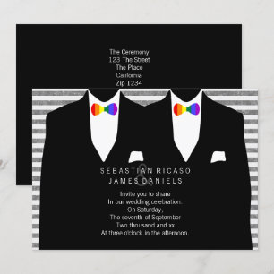 Kostym och Rainbow Bow Tie Gay Bröllop Inbjudningar