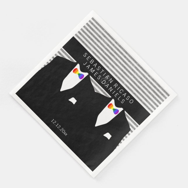 Kostym och Rainbow Bow Tie Gay Bröllop Pappersservett (Hörn)