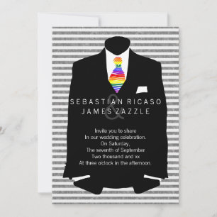 Kostym och Rainbow Tie Gay Bröllop Inbjudningar