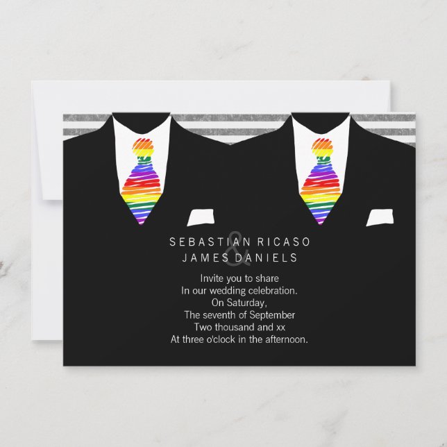 Kostym och Rainbow Tie Gay Bröllop Inbjudningar (Framsida)