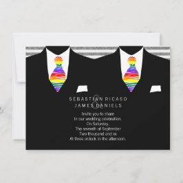 Kostym och Rainbow Tie Gay Bröllop Inbjudningar