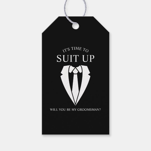 "KOSTYM UP" Black Kostym och Tie Groomsman Frieri Presentetikett (Framsidan)