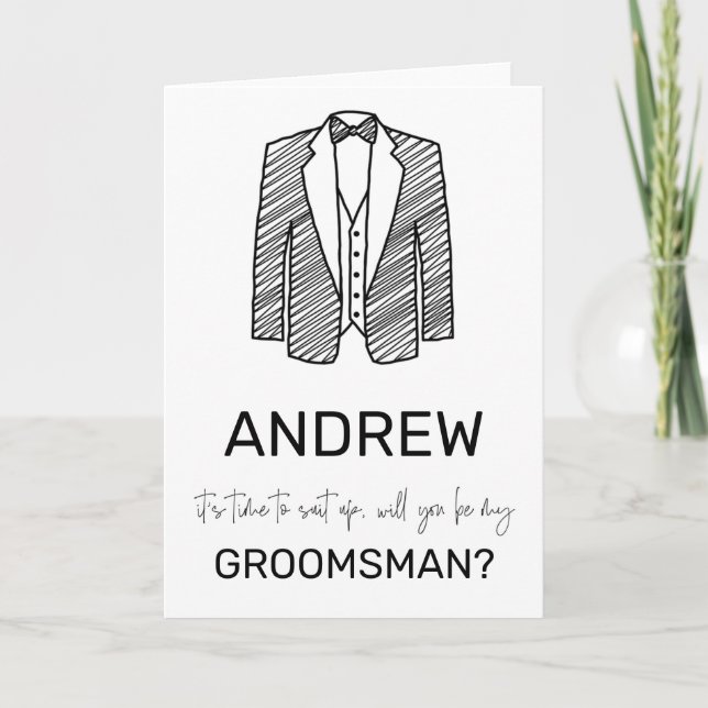 Kostym upp Groomsman Best Man-Bröllopsfest som beg Kort (Framsida)