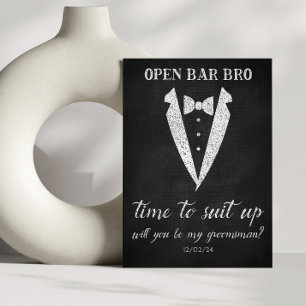 Kostym upp öppet pub Groomsman Frieri kort
