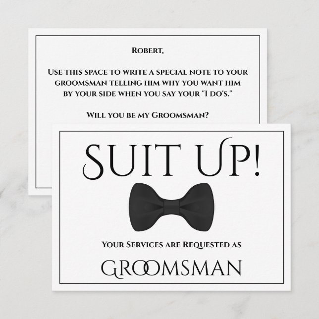 Kostym upp som mitt Groomsman-kort Kort (Fram/baksida)