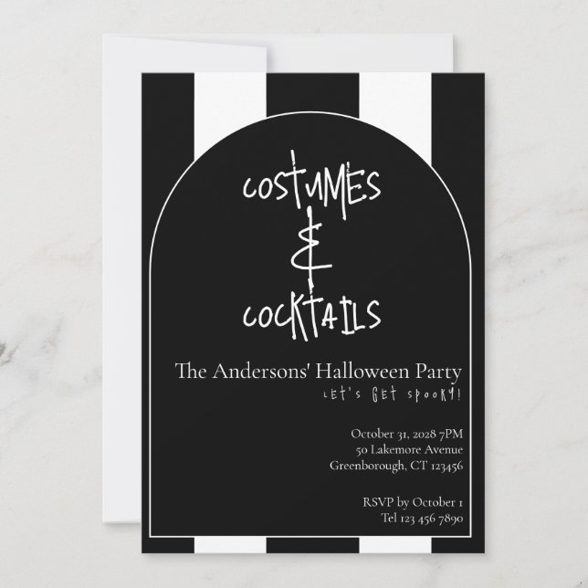 Kostymer Cocktail Halloween Svart Vit Randig Inbjudningar (Framsida)
