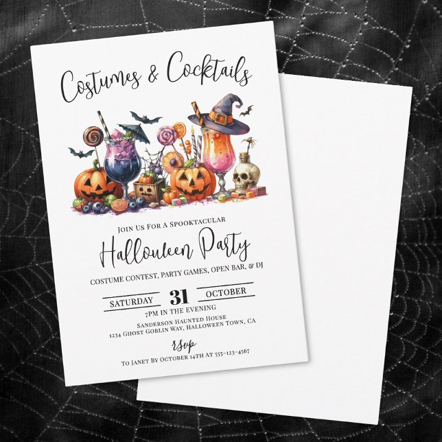 Kostymer Cocktail vuxen Halloweenfest Inbjudningar (Costumes Cocktails Adult Halloween Party Invitation)