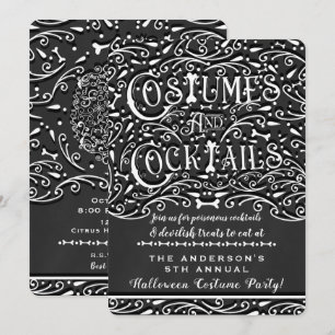 Kostymer & Cocktails Vintage Chalk Halloweenfesten Inbjudningar