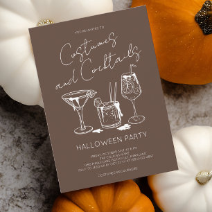 Kostymer och cocktails brun Halloween-fest Inbjudningar