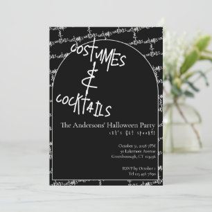Kostymer och cocktails Halloween Svart Vit Fest Inbjudningar