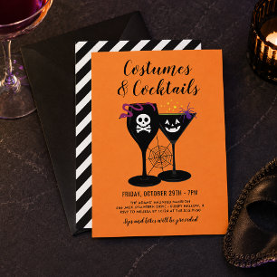 Kostymer och cocktails orange Halloween-fest Inbjudningar