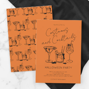 Kostymer och cocktails Orange Halloweenfest Inbjudningar