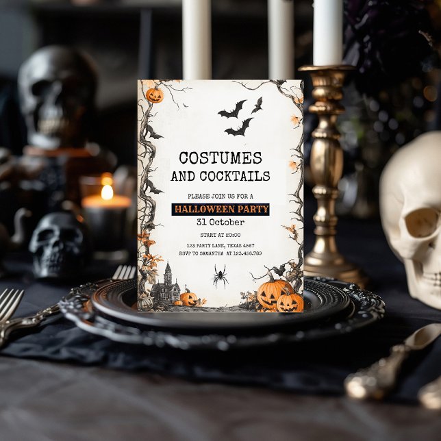 Kostymer och cocktails Skräckfyllig Halloweenfest Julkort (Skapare uppladdad)
