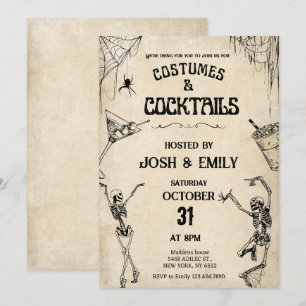 Kostymer och Vintage, skelett Halloween Inbjudningar