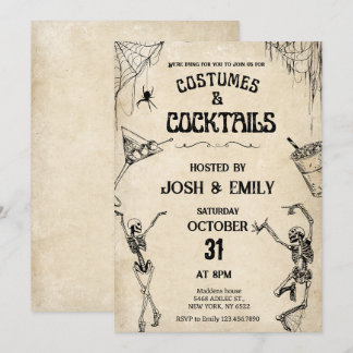 Kostymer och Vintage, skelett Halloween Inbjudningar