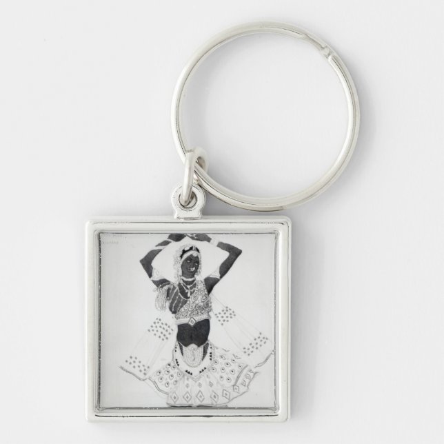 Kostymera designen för "Le Dieu Bleu", 1912 Fyrkantig Silverfärgad Nyckelring (Framsidan)