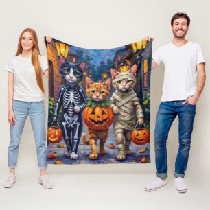 Kostymerade Tuxedokatter på Halloweentrick-or-trea Fleecefilt