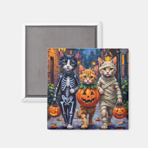 Kostymerade Tuxedokatter på Halloweentrick-or-trea Magnet