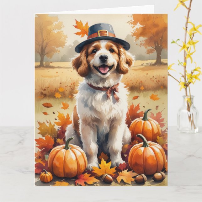 Koton de Tulear in Höst löv Thanksgiving Art Kort (Gul blomma)