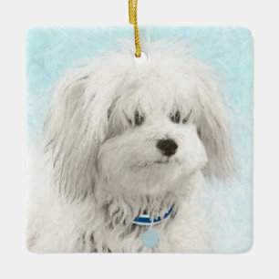 Koton de Tulear Painting - Cute Original Hund Art Julgransprydnad Keramik