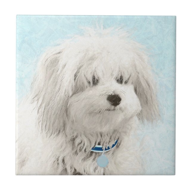 Koton de Tulear Painting - Cute Original Hund Art Kakelplatta (Framsidan)