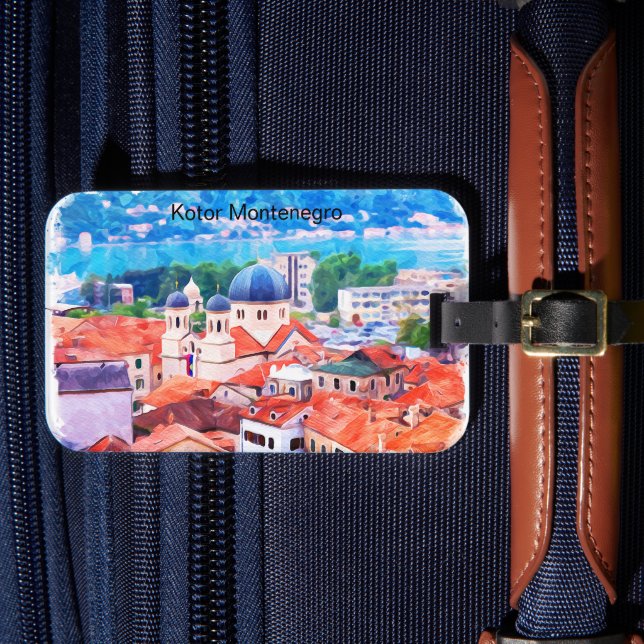 Kotor Montenegro Watercolor Bagagebricka (Framsida Insitu 4)