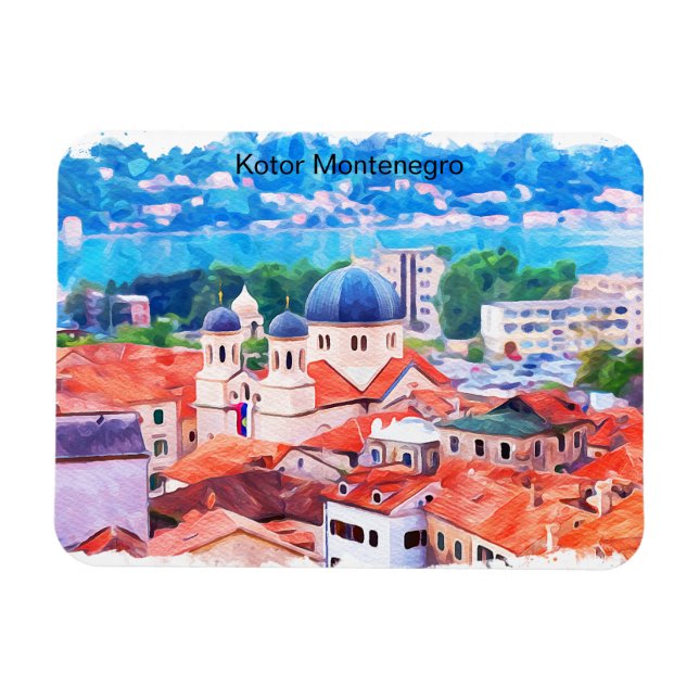 Kotor Montenegro Watercolor Magnet (Horisontell)