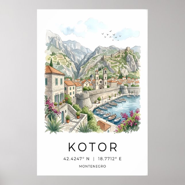 Kotor Väggkonsttryck Lugna Bukt Stadsbild Poster (Framsidan)