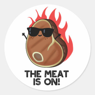 Kött är på en rolig matstek runt klistermärke