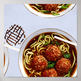 Kött boll Noodle Soppa Poster
