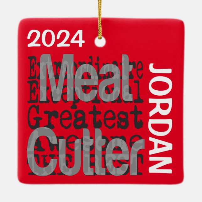 Kött Cutter Extraordinaire-ANPASSNINGSBAR Julgransprydnad Keramik (Baksida)
