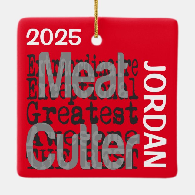 Kött Cutter Extraordinaire-ANPASSNINGSBAR Julgransprydnad Keramik (Baksida)