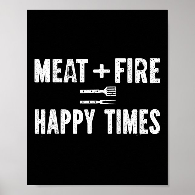Kött Eld Glad Tid Rolig Bbq Grill Röker Barbe Poster (Framsidan)