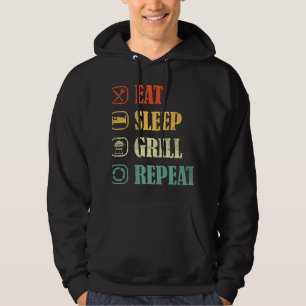Kött Grilling BBQ Griller Retro Eat Sömn Grill mig Hoodie
