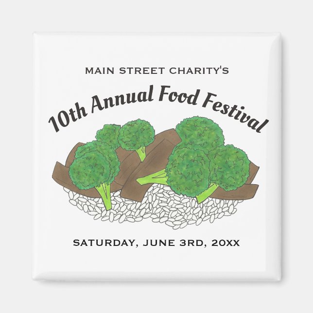 Kött och Broccoli kinesisk restauranger Food Festi Magnet (Framsidan)